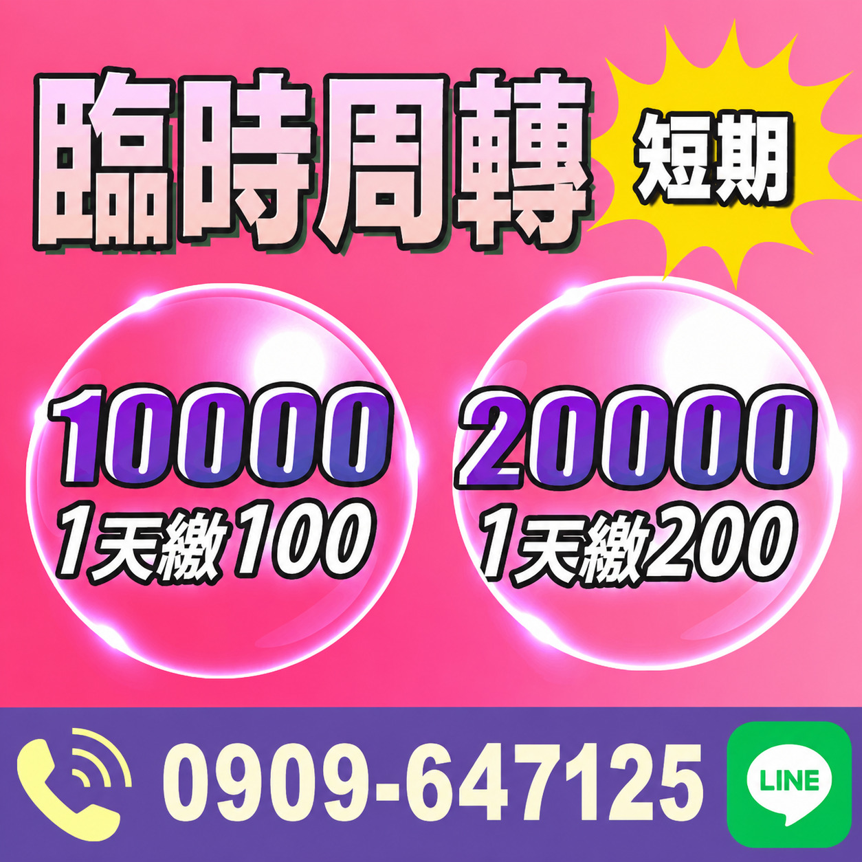 每日貸款、每日還款，一天只需要一百元。